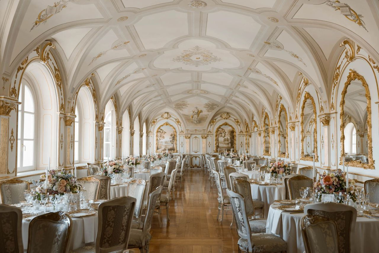 Frescoed dining room for an elegant wedding reception